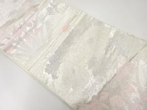 アンティーク　地紙に牡丹・菖蒲模様織出し袋帯（材料）